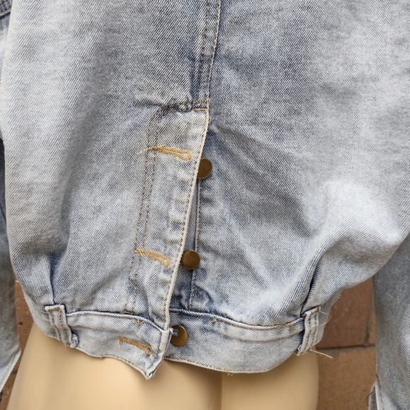 Cropped Powder Blue Denim Jean Jacket / "Happy Times"  Quang Phat Denim Size S - Picture 7 of 9